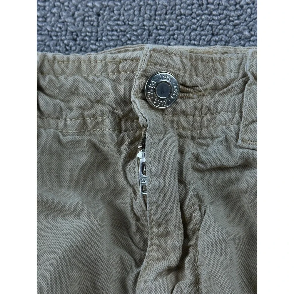 Y2K Zara Cargo Pants‎ Women 2 Tan Relaxed Linen Wide-Leg Streetwear Utility 00s